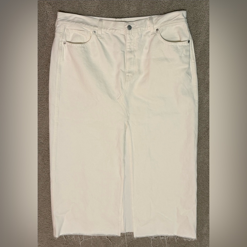 Madewell The Rilee Denim Midi Skirt In Tile White Size 33 NWT